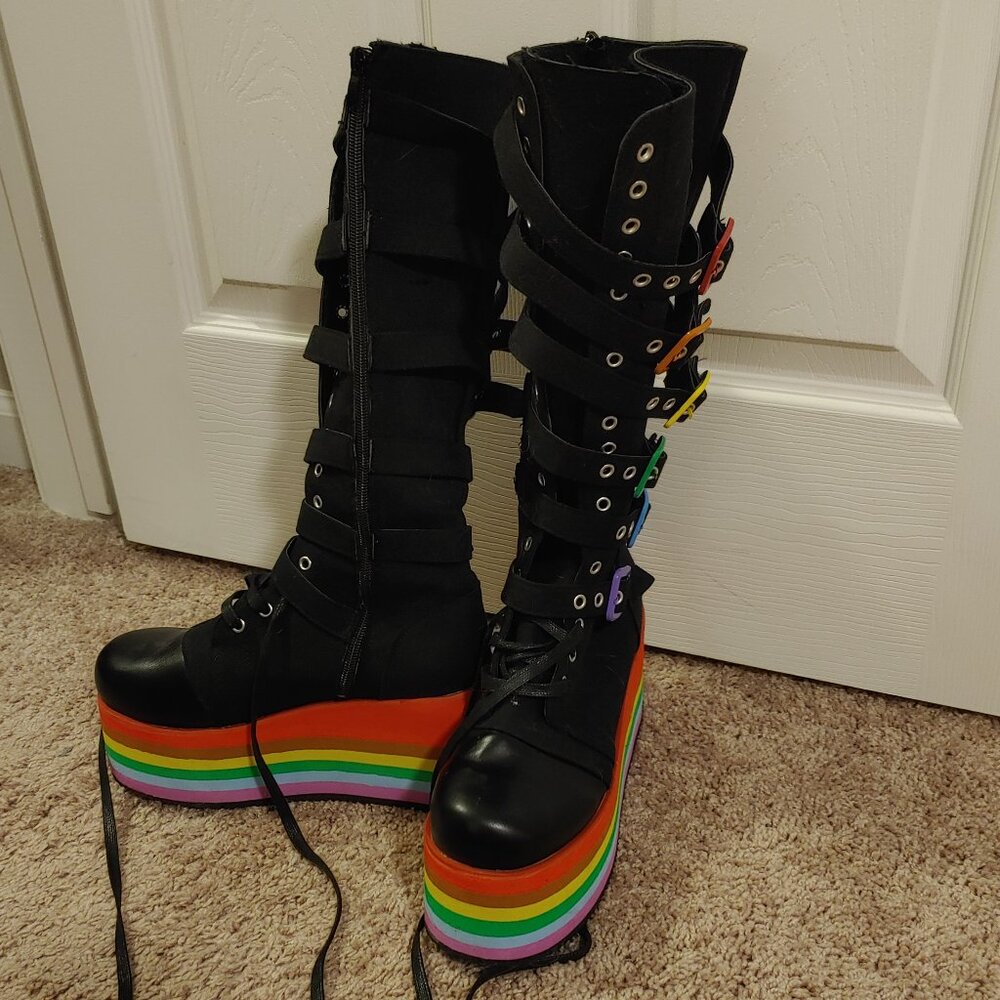 Rainbow Chunky Knee High Boots size 9